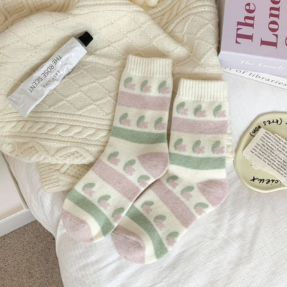 Rufia - Pastel Green &amp; Pink Winter Socks
