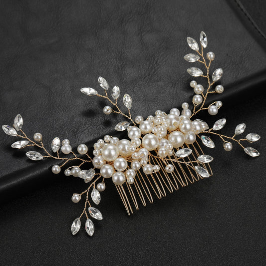 Bridal Wedding Hair Comb with Handmade Pearl Flower and Sparkling Rhinestones