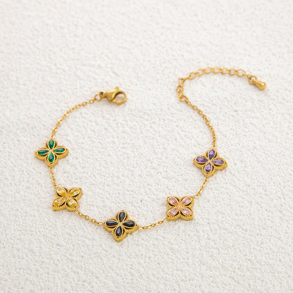 4-Leaf Clover Stainless Steel Bracelet 18K Gold Plated Women's Jewelry