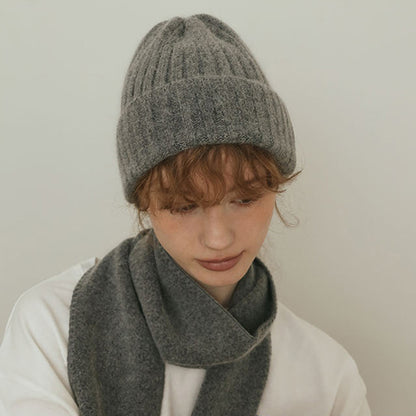Classic Striped Knit Rabbit Fur Blend Beanie Hat