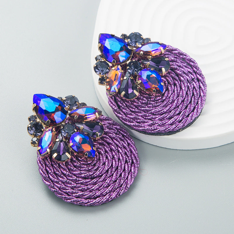 Geometric Rhinestone Glass Earrings Trendy Ins Style
