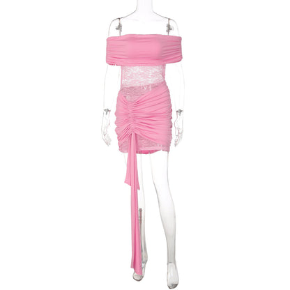 Sexy Lace Bodycon Dress Strapless Off-Shoulder Short Skirt