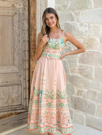 Floral Linen Maxi Dress With Sleeveless Design