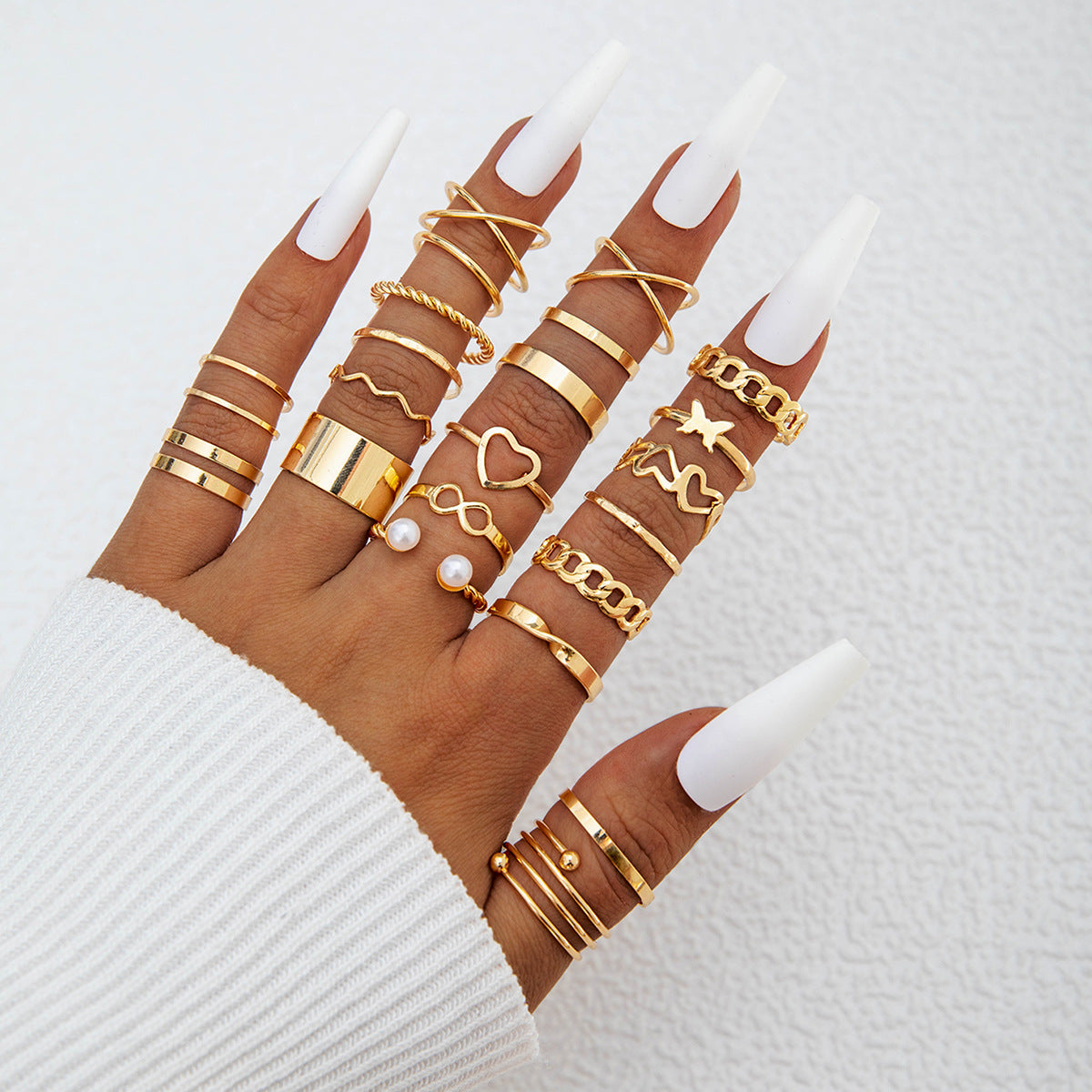 Fashionable Geometric Butterfly Open-Ended Adjustable Rings Set