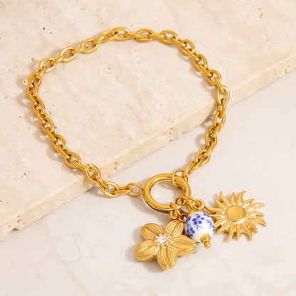 Floral Pendant Stainless Steel Bracelet for Women
