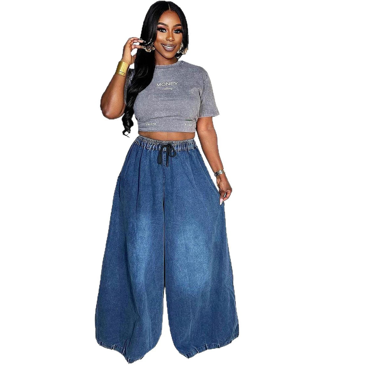 Trendy Women'S Loose Denim Wide Leg Pants