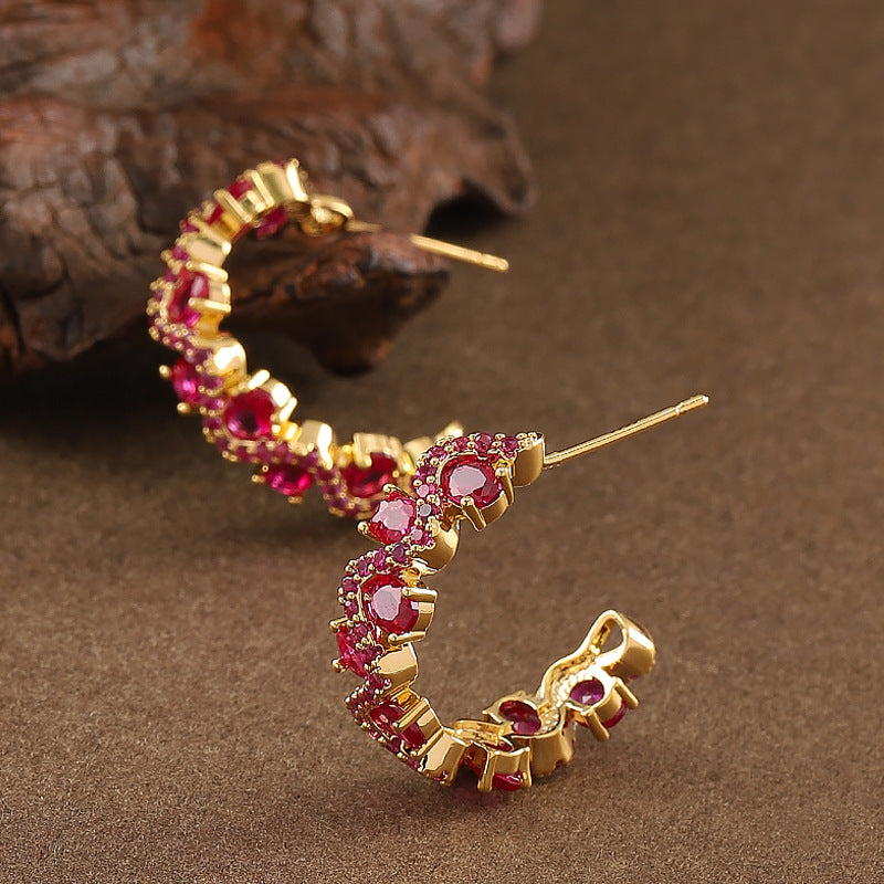 Sparkling Zirconia C-Shaped Hoop Earrings - Silver Needle, Elegant & Minimalist Design