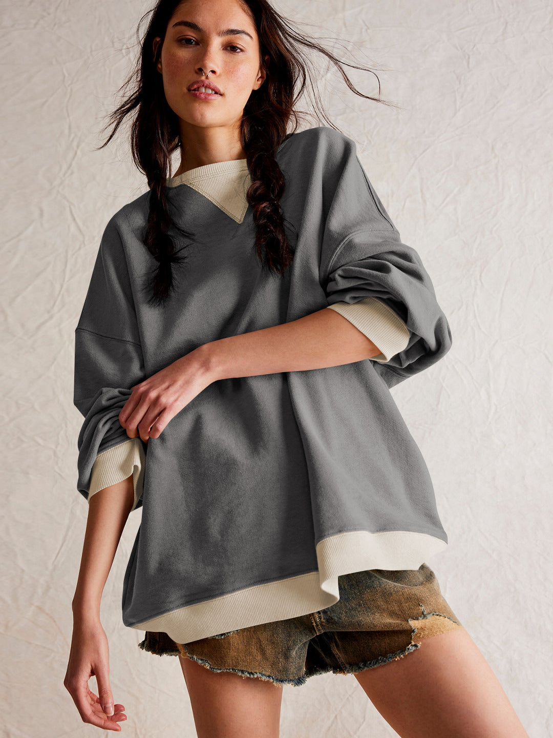 Color Block Loose Fit Sweatshirt for Women
