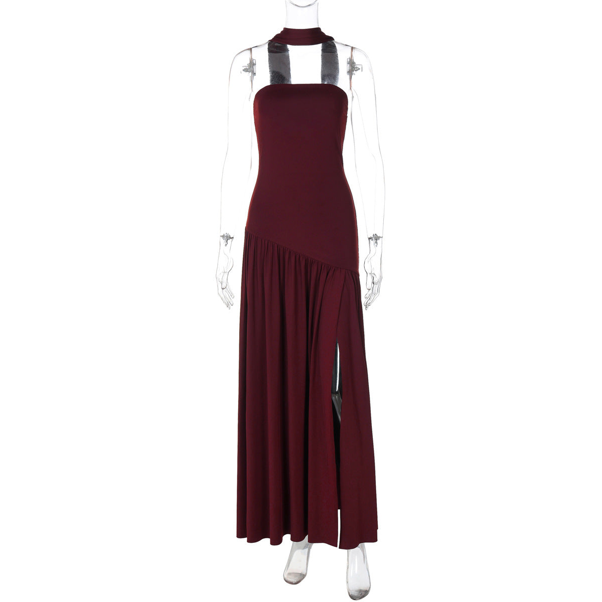 Elegant Strapless Bodycon Maxi Dress With Back Slit