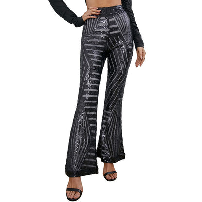 Sequins High Waist Flared Pants Slim Wide Leg Pants Women'S Casual Pants