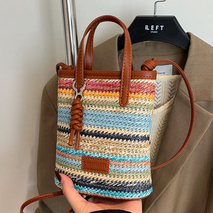 Rainbow Woven Tote Bag Stylish Summer Crossbody Bag