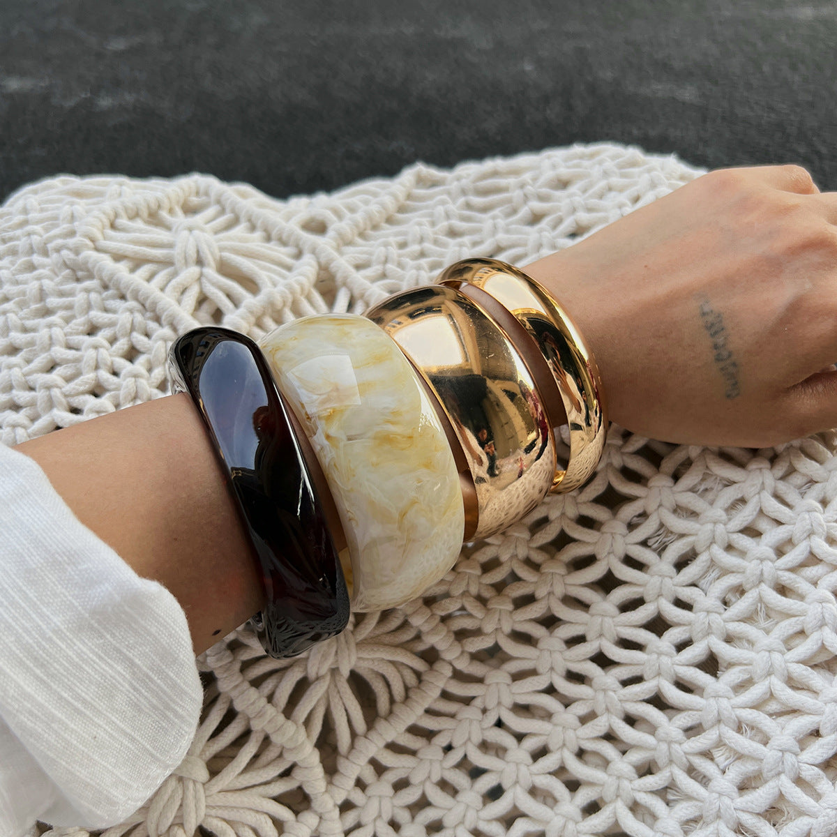 Irregular Geometric Wide Resin Bracelet Stylish Statement Metal Bangle for Women