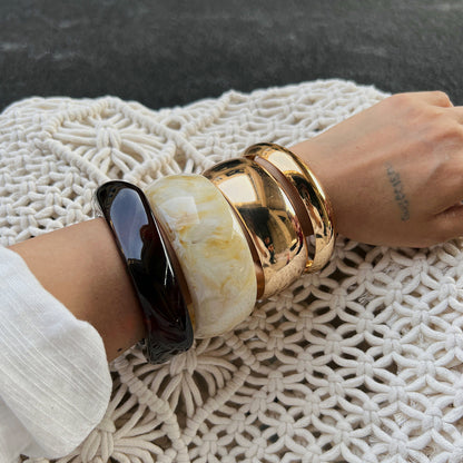 Irregular Geometric Wide Resin Bracelet Stylish Statement Metal Bangle for Women