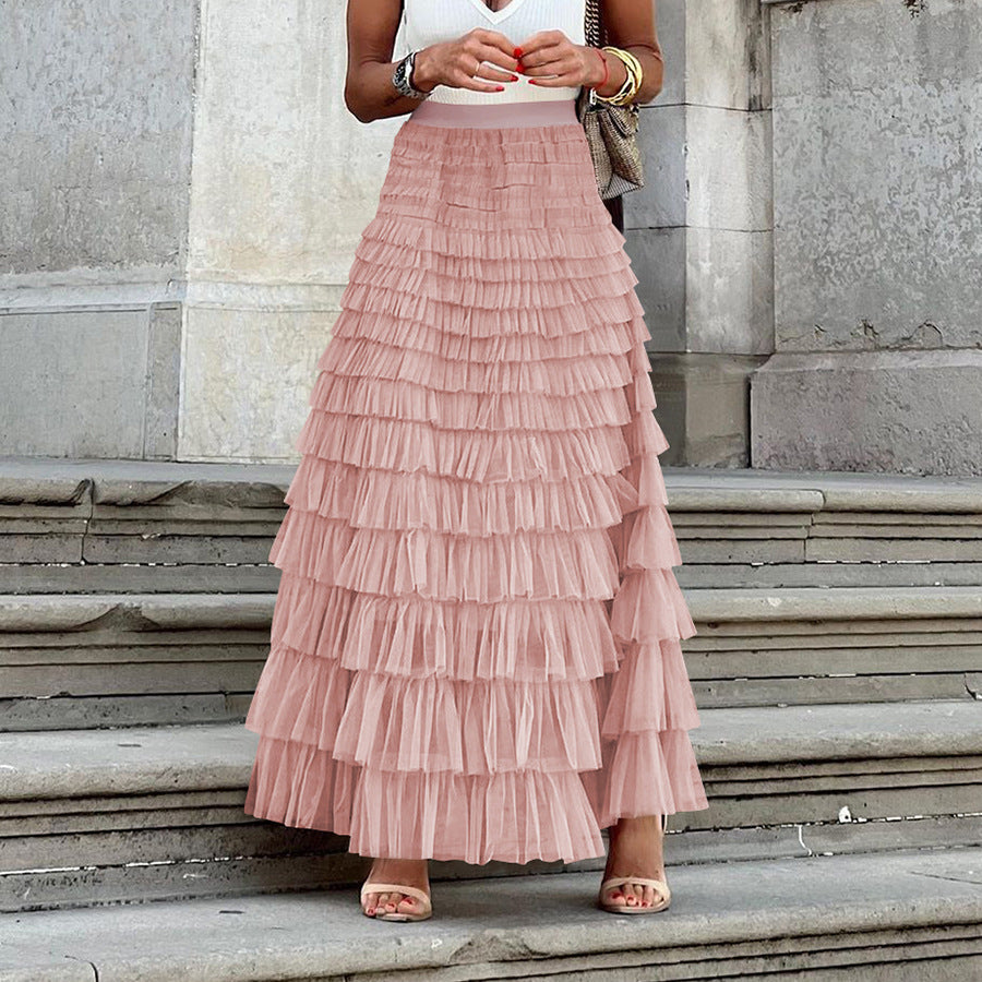 Elegant Tulle Maxi Skirt For Women - High Waist A-Line