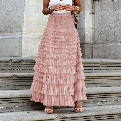 Elegant Tulle Maxi Skirt For Women - High Waist A-Line