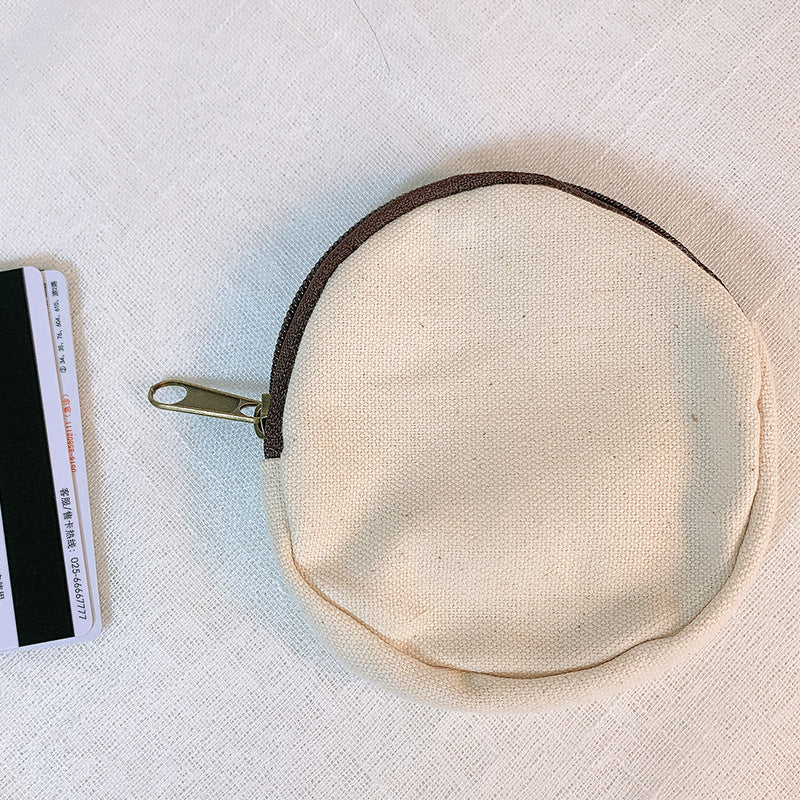 Round Cartoon Coin Purse Canvas Zipper Bag Cute and Customizable