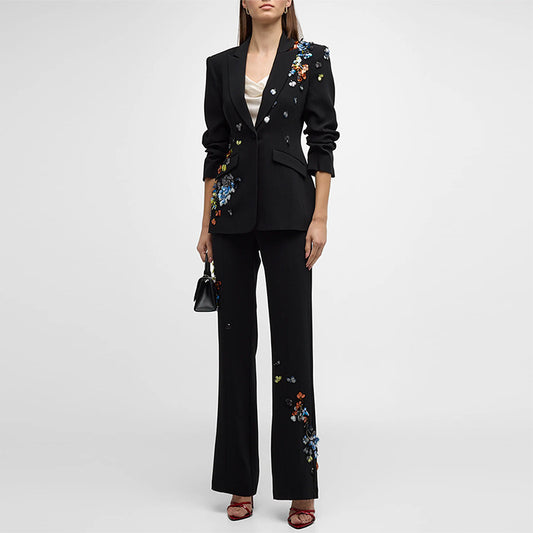 Colorful Sequin Blazer And Pants Set Elegant Office Outfit