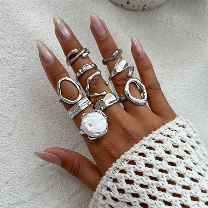 Irregular Metal Shine Rings For Women With Baroque Pearl Design