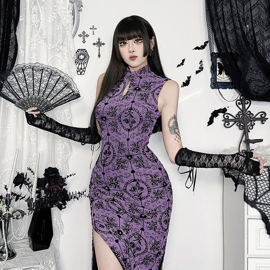 Elegant Floral Velvet Qipao Dress Comfortable Bodycon Long Dress