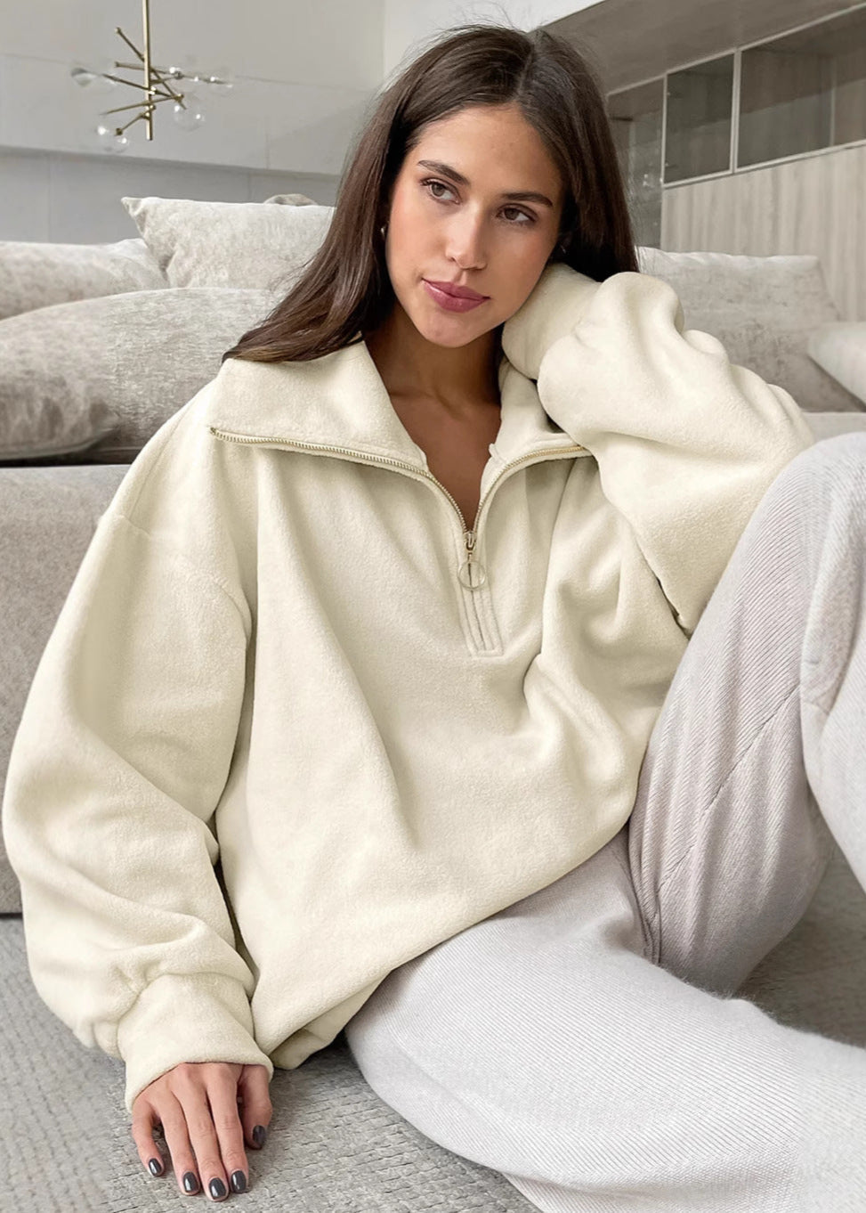 Fleece Quarter Zip Pullover With High Collar