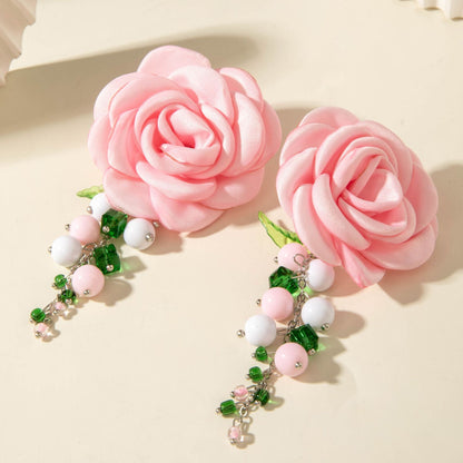Chic Camellia Flower Acrylic Tassel Earrings