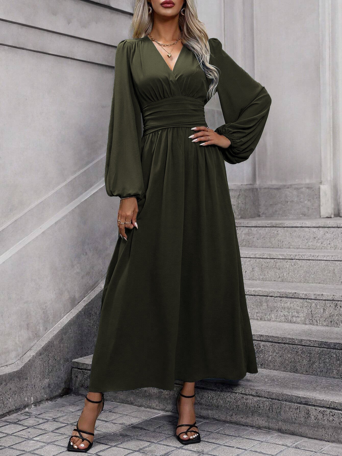 Autumn And Winter New Women'S Lantern Sleeves With High Split Ends Dress