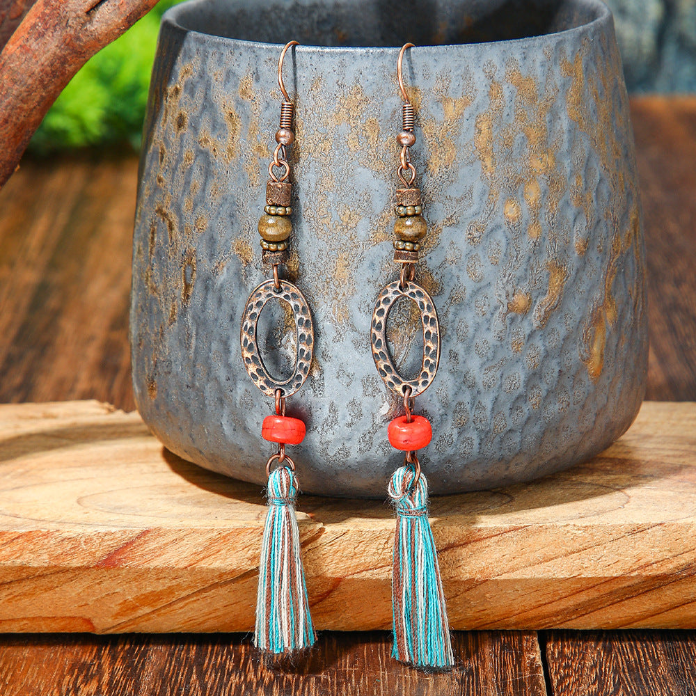 Bohemian Style Gemstone Tassel Earrings for Women