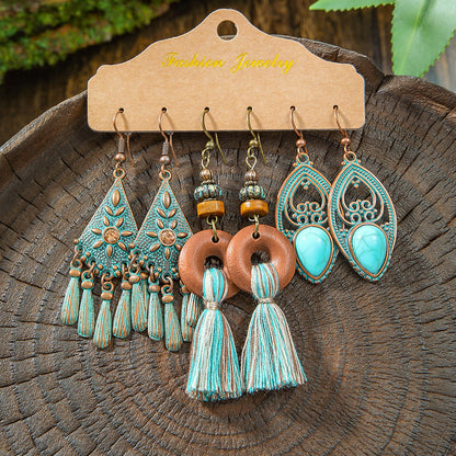 Vintage Bohemian Hollow Geometric Tassel Earrings