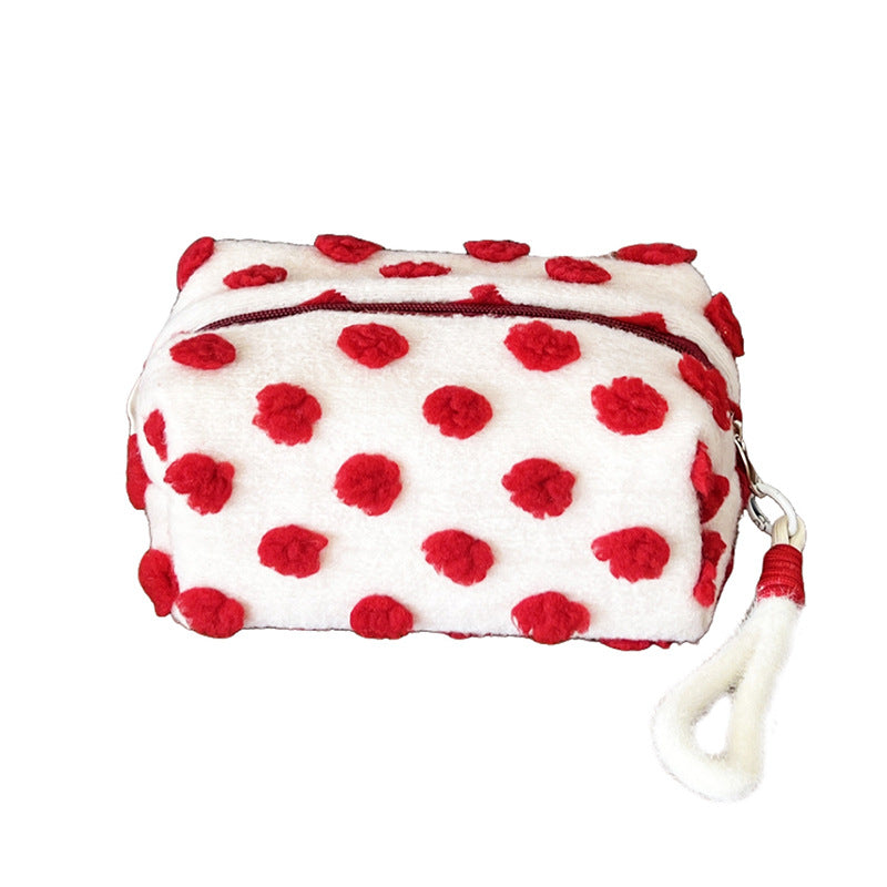 Plush Polka Dots Portable Cosmetic Bag