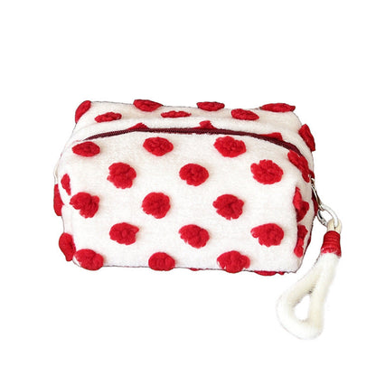 Plush Polka Dots Portable Cosmetic Bag
