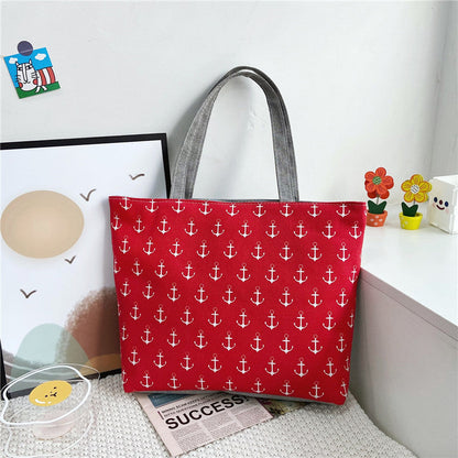 Large Capacity Canvas Tote Bag with Floral Print
