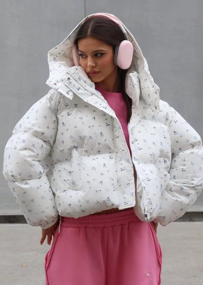 Floral Puffer Jacket Quilted Lightweight Insulated