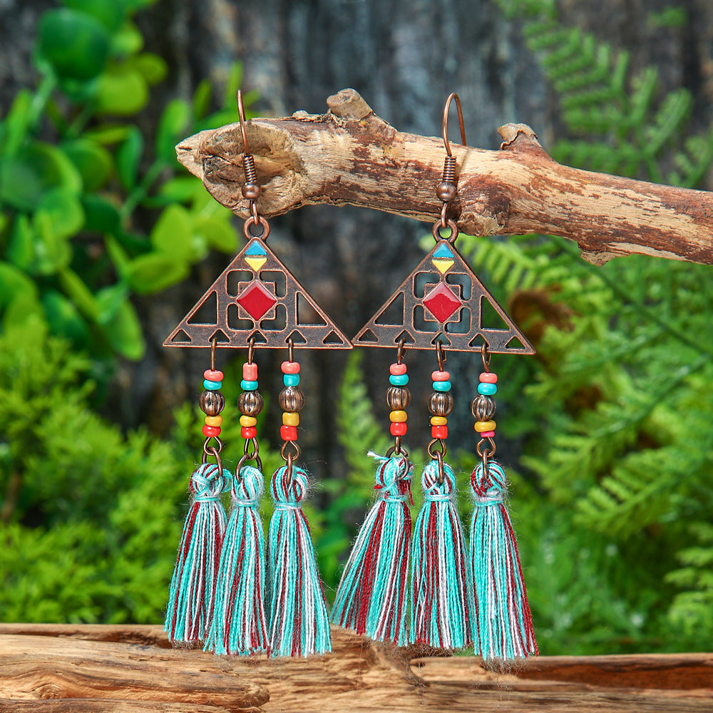 Handcrafted Bohemian Long Tassel Earrings Vintage Jewelry
