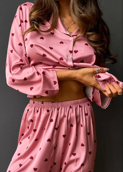 Satin Heart Pajama Set Two Piece Sleepwear
