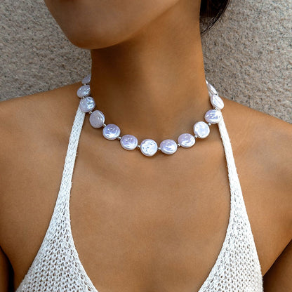 Fashionable Vintage Geometric Bead Necklace With Pearl Layered Design