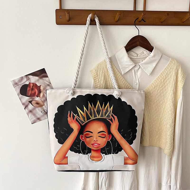 Classic Outdoor Canvas Tote Bag with Cartoon Print