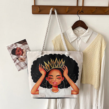 Classic Outdoor Canvas Tote Bag with Cartoon Print