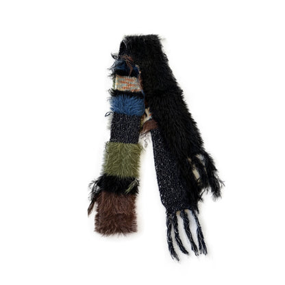 Color Blocked Knitted Fringe Scarf Soft Acrylic Unisex