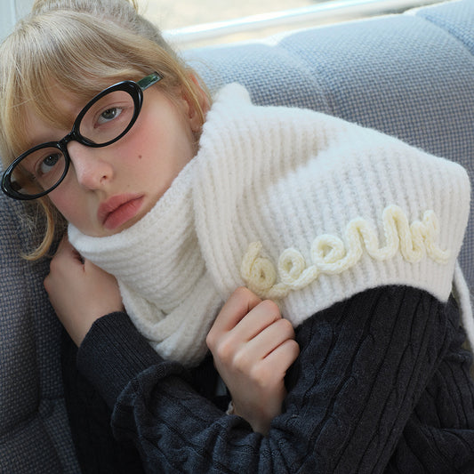 3D Handmade Crochet Letter Solid Color Scarf for Women