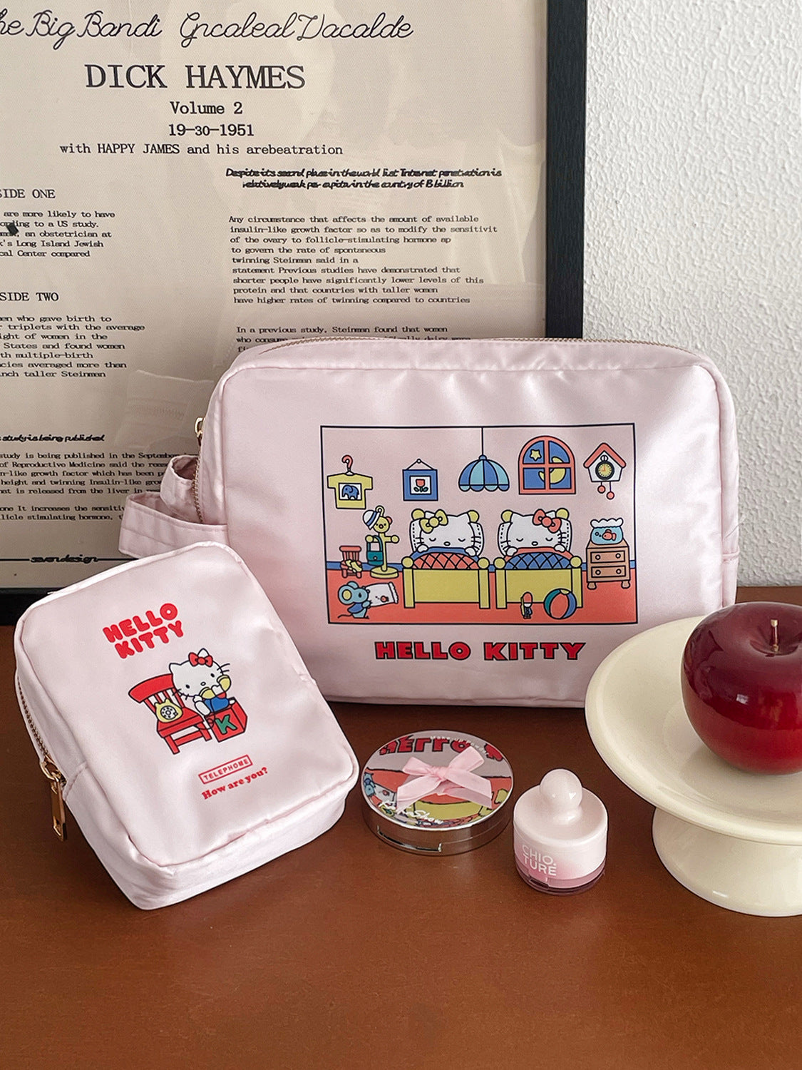 Cat Print Satin Cosmetic Bag Cute Cartoon Travel Organizer