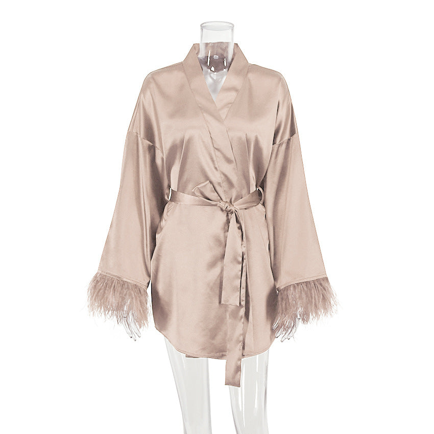 Feather Solid Color Casual Sleepwear Dress