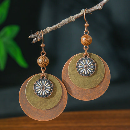 Trendy Bohemian Double Layer Round Disc Earrings