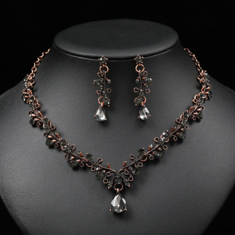 Vintage Gemstone Necklace and Earrings Set for Women