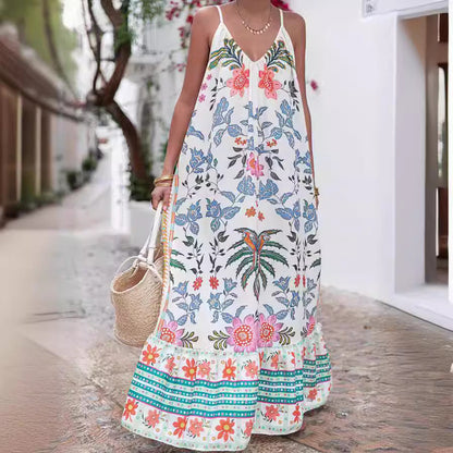 Floral Print V-Neck Maxi Dress Comfortable Casual Summer Dress