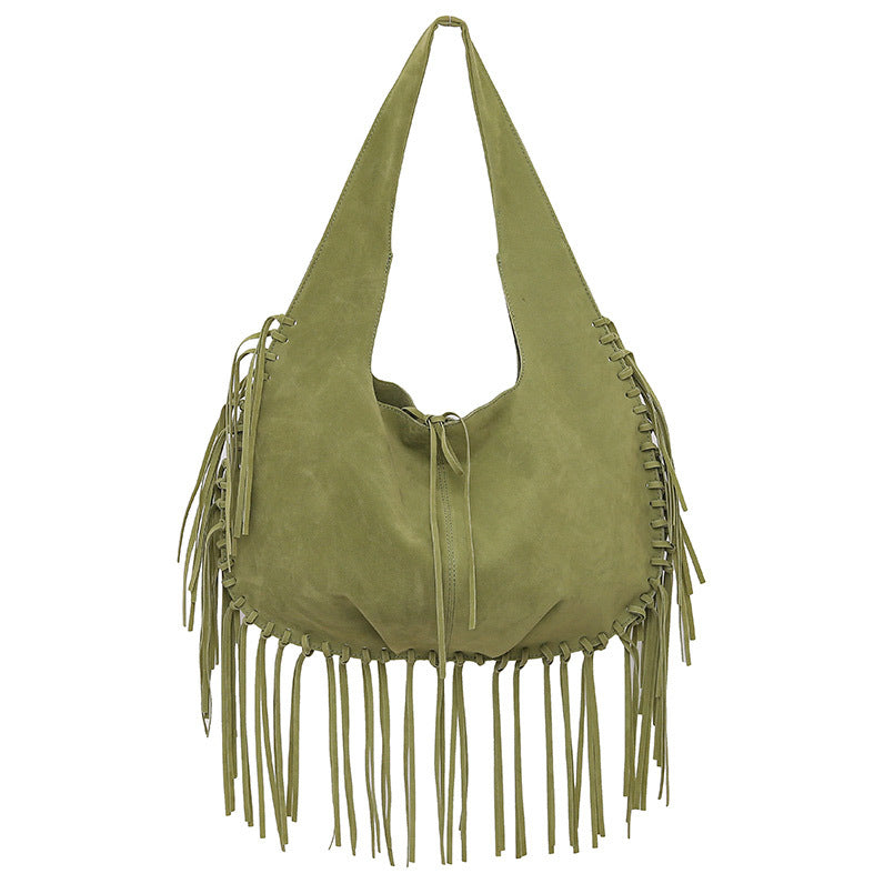 Retro Tassel Hobo Velvet Shoulder Bag
