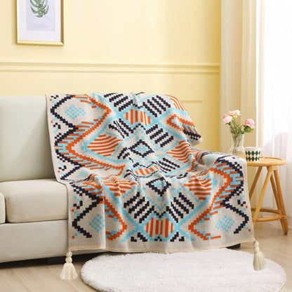 Bohemian Tassel Soft Knit Throw Blanket