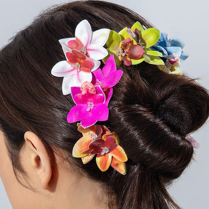 Bohemian Style 3D Orchid Flower Earrings Handmade Statement Jewelry