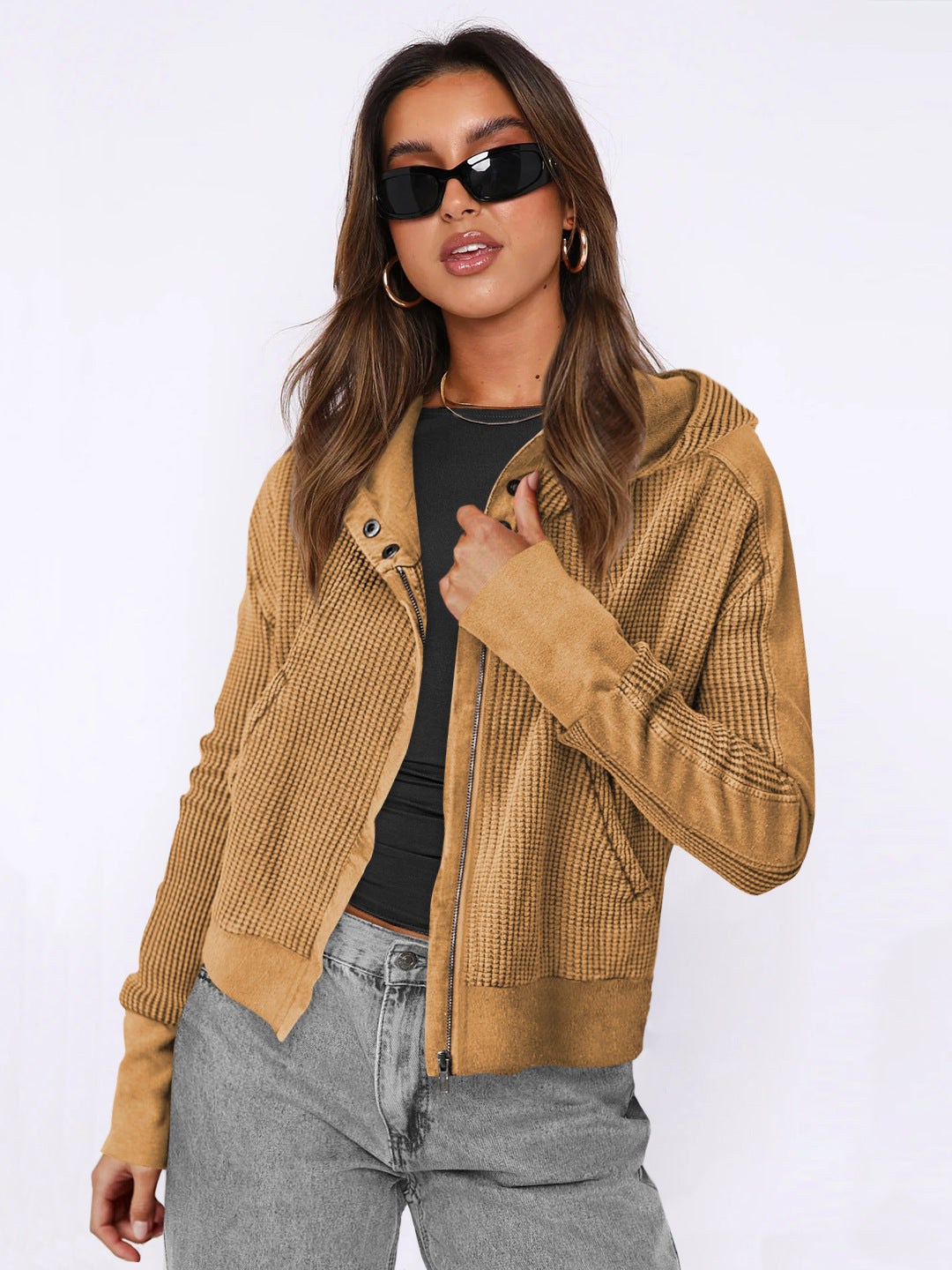 Zipper Front Hoodie Casual Chic Loose-Fit Sweatshirt