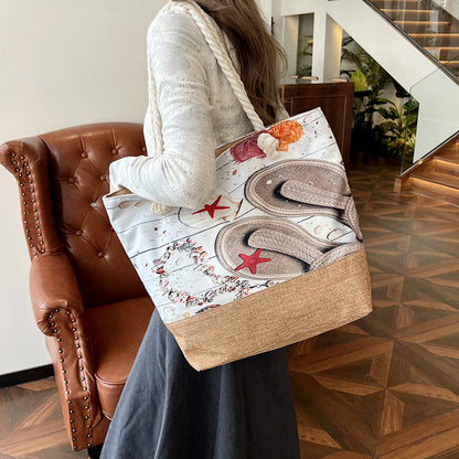 Large Capacity Digital Print Linen Beach Bag for Women