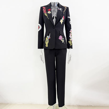 Fashion Beaded Embellished Blazer And Trousers Set